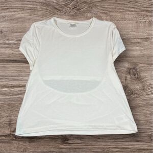 Athleta White Crew Neck Short Sleeve Open Back‎ Stretch Yoga Gym Shirt Womens L